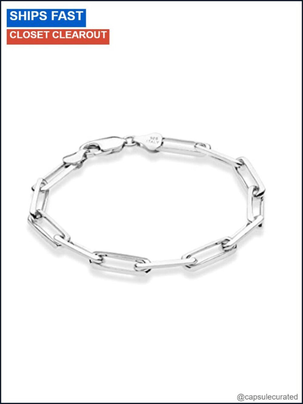 Italian 925 Sterling Silver 5mm Paperclip Chain Bracelet Unisex Gift